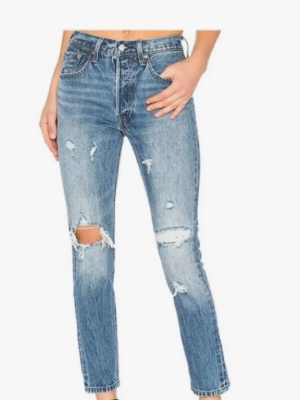 Levi's White Oak Cone Light Blue Distressed Straight Leg Jeans - Picture 1 of 13